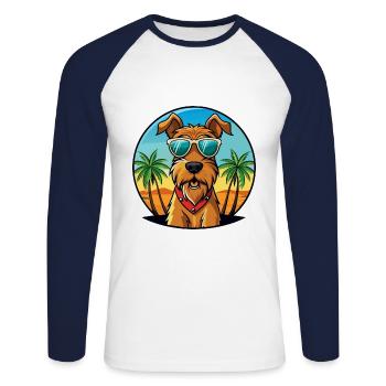 Airedale Terrier Chien Race Dessin Animé Lunettes De Soleil Plage - T-shirt baseball manches longues Homme - blanc/marine - Devant - Nik (191cm)