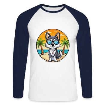 Alaskan Klee Kai Chien Race Dessin Animé Lunettes De Soleil Plage - T-shirt baseball manches longues Homme - blanc/marine - Devant - Nik (191cm)