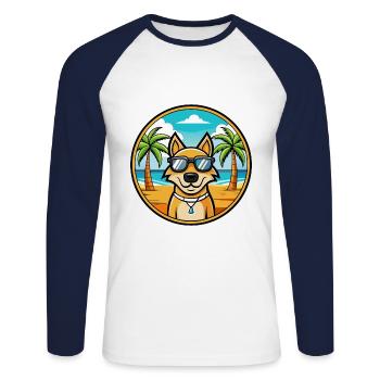 Ariegeois Chien Race Dessin Animé Lunettes de Soleil Plage - T-shirt baseball manches longues Homme - blanc/marine - Devant - Nik (191cm)