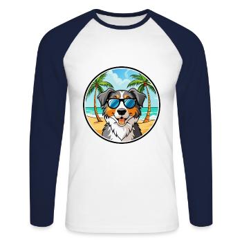 Lunettes de soleil de race de chien de berger australien - T-shirt baseball manches longues Homme - blanc/marine - Devant - Nik (191cm)