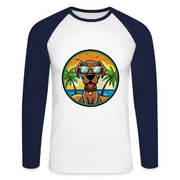 Bavarian Mountain Hound Dog Breed Cartoon Beach - Unisex Long Sleeve Baseball T-Shirt - white/navy - Front - Nik (191cm)