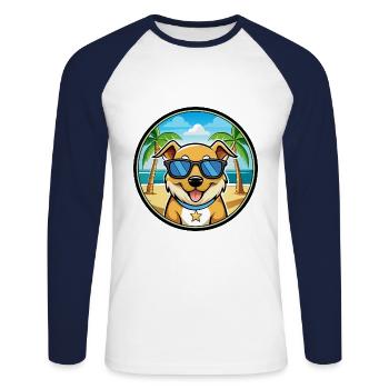 Aidi Chien Race Dessin Animé Lunettes De Soleil Plage - T-shirt baseball manches longues Homme - blanc/marine - Devant - Nik (191cm)