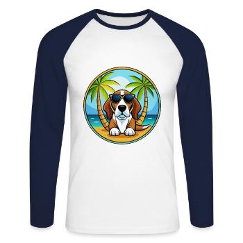 Basset Artesien Normand Dog Breed Cartoon Beach - Unisex Long Sleeve Baseball T-Shirt - white/navy - Front - Nik (191cm)
