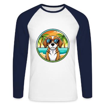 Beagle Harrier Chien Race Dessin Animé Lunettes de soleil Plage - T-shirt baseball manches longues Homme - blanc/marine - Devant - Nik (191cm)