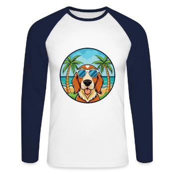 Basset Fauve De Bretagne Hunderasse Cartoon Strand - Unisex Baseballshirt langarm - Weiß/Navy - Vorne - Nik (191cm)