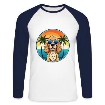 American Cocker Spaniel Hunderasse Cartoon Beach - Unisex Baseballshirt langarm - Weiß/Navy - Vorne - Nik (191cm)