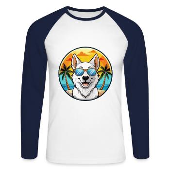 Berger Blanc Suisse Dog Breed Cartoon Sunglasses - Unisex Long Sleeve Baseball T-Shirt - white/navy - Front - Nik (191cm)