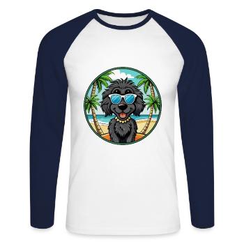 Lunettes de soleil de dessin animé de race de chien terrier russe noir - T-shirt baseball manches longues Homme - blanc/marine - Devant - Nik (191cm)