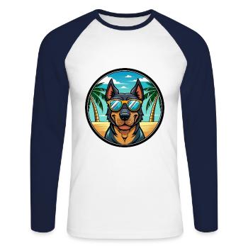 Beauceron Chien Race Dessin Animé Lunettes De Soleil Plage - T-shirt baseball manches longues Homme - blanc/marine - Devant - Nik (191cm)