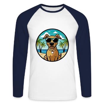 Black Mouth Cur Dog Breed Cartoon Sunglasses Beach - Unisex Long Sleeve Baseball T-Shirt - white/navy - Front - Nik (191cm)