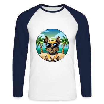 Braque Français Chien Race Dessin Animé Lunettes de Soleil Plage - T-shirt baseball manches longues Homme - blanc/marine - Devant - Nik (191cm)