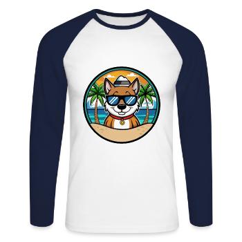 Cao De Seo Miguel Hunderasse Cartoon Strand - Unisex Baseballshirt langarm - Weiß/Navy - Vorne - Nik (191cm)