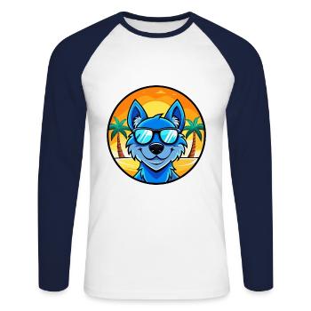 Lunettes de soleil de dessin animé de race de chien en dentelle bleue plage - T-shirt baseball manches longues Homme - blanc/marine - Devant - Nik (191cm)