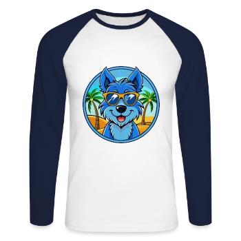 Blue Paul Terrier Chien Race Dessin Animé Lunettes De Soleil Plage - T-shirt baseball manches longues Homme - blanc/marine - Devant - Nik (191cm)