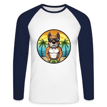 Bull Boxer Chien Race Dessin Animé Lunettes De Soleil Plage - T-shirt baseball manches longues Homme - blanc/marine - Devant - Nik (191cm)