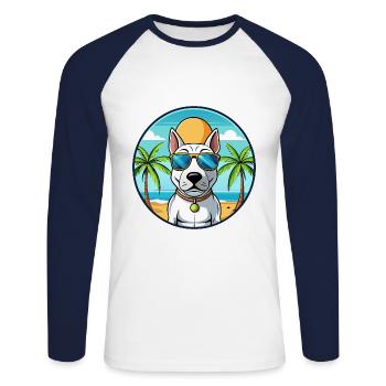 Bull Terrier Dog Breed Cartoon Sunglasses Beach - Unisex Long Sleeve Baseball T-Shirt - white/navy - Front - Nik (191cm)