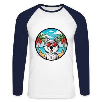 Lunettes de soleil de dessin animé de race de chien esquimau canadien plage - T-shirt baseball manches longues Homme - blanc/marine - Devant - Nik (191cm)