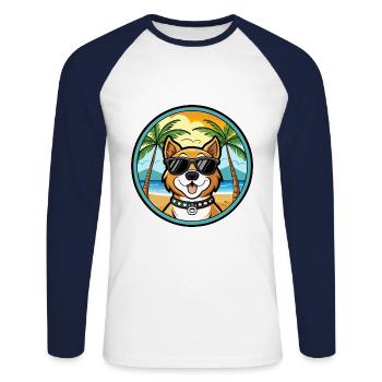 Cao De Castro Laboreiro Hunderasse Cartoon Strand - Unisex Baseballshirt langarm - Weiß/Navy - Vorne - Nik (191cm)