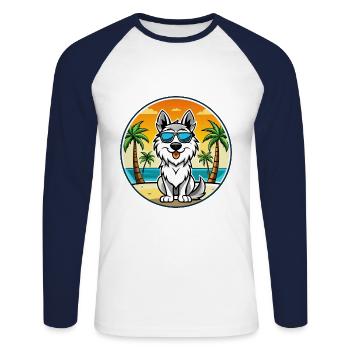 Carpathian Shepherd Dog Breed Cartoon Sunglasses - Unisex Long Sleeve Baseball T-Shirt - white/navy - Front - Nik (191cm)