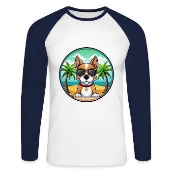 Brasilianischer Terrier Hunderasse Cartoon Sonnenbrille Strand - Unisex Baseballshirt langarm - Weiß/Navy - Vorne - Nik (191cm)