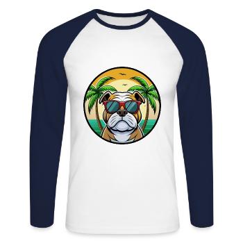 Bulldog Breed Cartoon Lunettes de soleil Beach - T-shirt baseball manches longues Homme - blanc/marine - Devant - Nik (191cm)