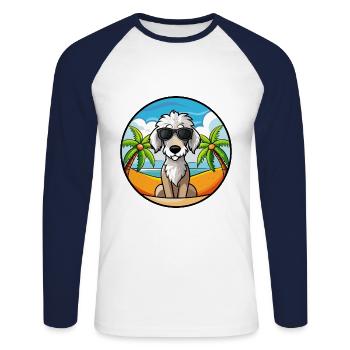 Bedlington Terrier Chien Race Dessin Animé Lunettes de Soleil - T-shirt baseball manches longues Homme - blanc/marine - Devant - Nik (191cm)
