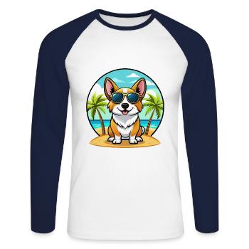 Cardigan Welsh Corgi Dog Breed Cartoon Sunglasses - Unisex Long Sleeve Baseball T-Shirt - white/navy - Front - Nik (191cm)