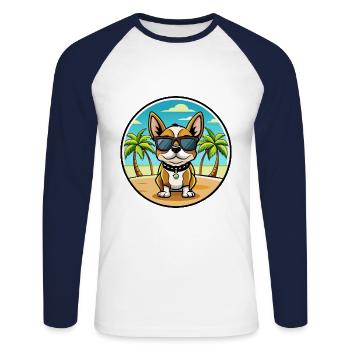 Continental Toy Spaniel Race Chien Dessin Animé Plage - T-shirt baseball manches longues Homme - blanc/marine - Devant - Nik (191cm)