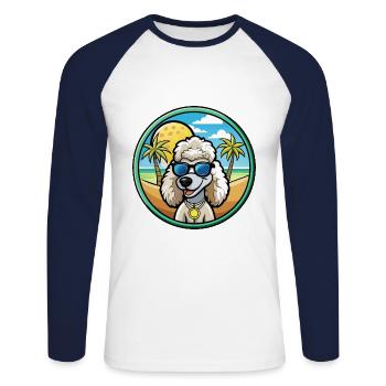 Corded Poodle Dog Breed Cartoon Sunglasses Beach - Unisex Long Sleeve Baseball T-Shirt - white/navy - Front - Nik (191cm)