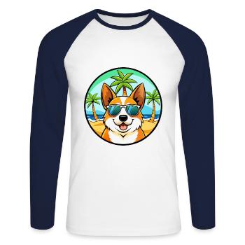 Corgi Dog Breed Cartoon Sunglasses Beach - Unisex Long Sleeve Baseball T-Shirt - white/navy - Front - Nik (191cm)