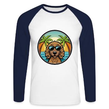 Curly Coated Retriever Dog Breed Cartoon Beach - Unisex Long Sleeve Baseball T-Shirt - white/navy - Front - Nik (191cm)