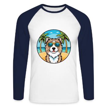 Chien de berger catalan race dessin animé lunettes de soleil plage - T-shirt baseball manches longues Homme - blanc/marine - Devant - Nik (191cm)