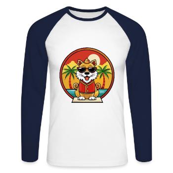 Chien impérial chinois race dessin animé lunettes de soleil plage - T-shirt baseball manches longues Homme - blanc/marine - Devant - Nik (191cm)