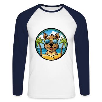 Border Terrier Dog Breed Cartoon Sunglasses Beach - Unisex Long Sleeve Baseball T-Shirt - white/navy - Front - Nik (191cm)