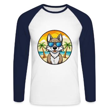 Czechoslovakian Wolfdog Breed Cartoon Sunglasses - Unisex Long Sleeve Baseball T-Shirt - white/navy - Front - Nik (191cm)