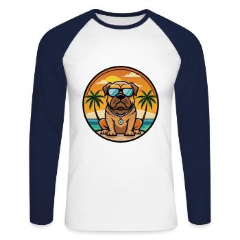 Bullmastiff Chien Race Dessin Animé Lunettes De Soleil Plage - T-shirt baseball manches longues Homme - blanc/marine - Devant - Nik (191cm)