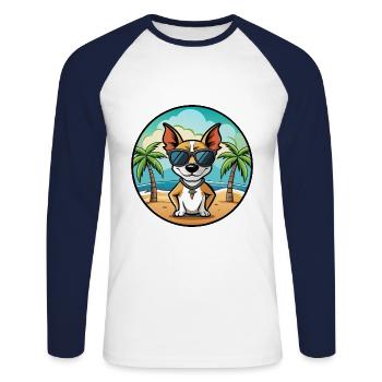 Decker Rat Terrier Dog Breed Cartoon Sunglasses - Unisex Long Sleeve Baseball T-Shirt - white/navy - Front - Nik (191cm)