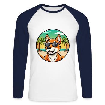 Dingo Hund Rasse Cartoon Sonnenbrille Strand - Unisex Baseballshirt langarm - Weiß/Navy - Vorne - Nik (191cm)