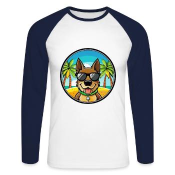 Deutsche Bracke Hunderasse Cartoon Sonnenbrille Strand - Unisex Baseballshirt langarm - Weiß/Navy - Vorne - Nik (191cm)