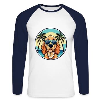 Englischer Cocker Spaniel Hunderasse Cartoon Beach - Unisex Baseballshirt langarm - Weiß/Navy - Vorne - Nik (191cm)