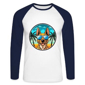 Berger Hollandais Chien Race Dessin Animé Lunettes De Soleil Plage - T-shirt baseball manches longues Homme - blanc/marine - Devant - Nik (191cm)
