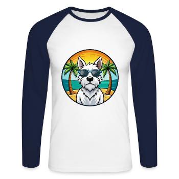 Lunettes de soleil de dessin animé de race de chien Terrier blanc anglais - T-shirt baseball manches longues Homme - blanc/marine - Devant - Nik (191cm)