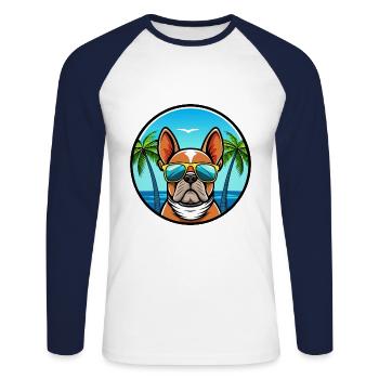 French Bulldog Breed Cartoon Sunglasses Beach - Unisex Long Sleeve Baseball T-Shirt - white/navy - Front - Nik (191cm)
