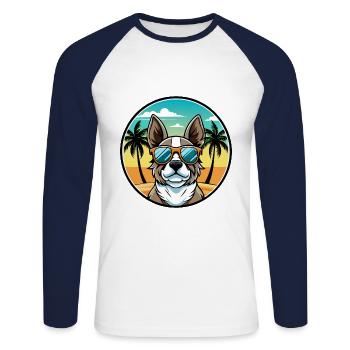 French Spaniel Dog Breed Cartoon Sunglasses Beach - Unisex Long Sleeve Baseball T-Shirt - white/navy - Front - Nik (191cm)
