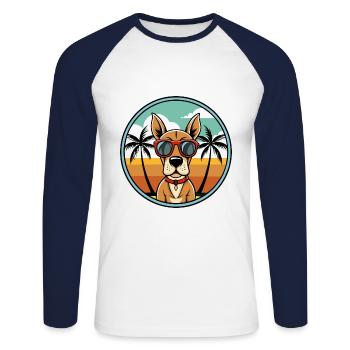 French Gascony Pointer Dog Breed Cartoon Beach - Unisex Long Sleeve Baseball T-Shirt - white/navy - Front - Nik (191cm)
