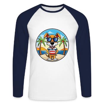 Lunettes de soleil de dessin animé de race de chien de chasse tricolore français - T-shirt baseball manches longues Homme - blanc/marine - Devant - Nik (191cm)