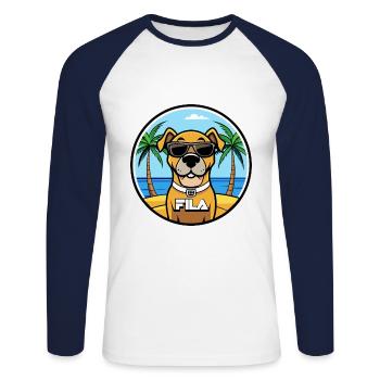 Brasileiro Chien Race Dessin Animé Lunettes De Soleil Plage - T-shirt baseball manches longues Homme - blanc/marine - Devant - Nik (191cm)