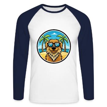 Friesische Wasserhundrasse Cartoon Sonnenbrille Strand - Unisex Baseballshirt langarm - Weiß/Navy - Vorne - Nik (191cm)