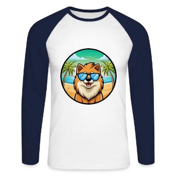 Eurasier Dog Breed Cartoon Sunglasses Beach - Unisex Long Sleeve Baseball T-Shirt - white/navy - Front - Nik (191cm)