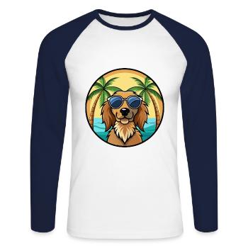 Field Spaniel Hund Rasse Cartoon Sonnenbrille Strand - Unisex Baseballshirt langarm - Weiß/Navy - Vorne - Nik (191cm)